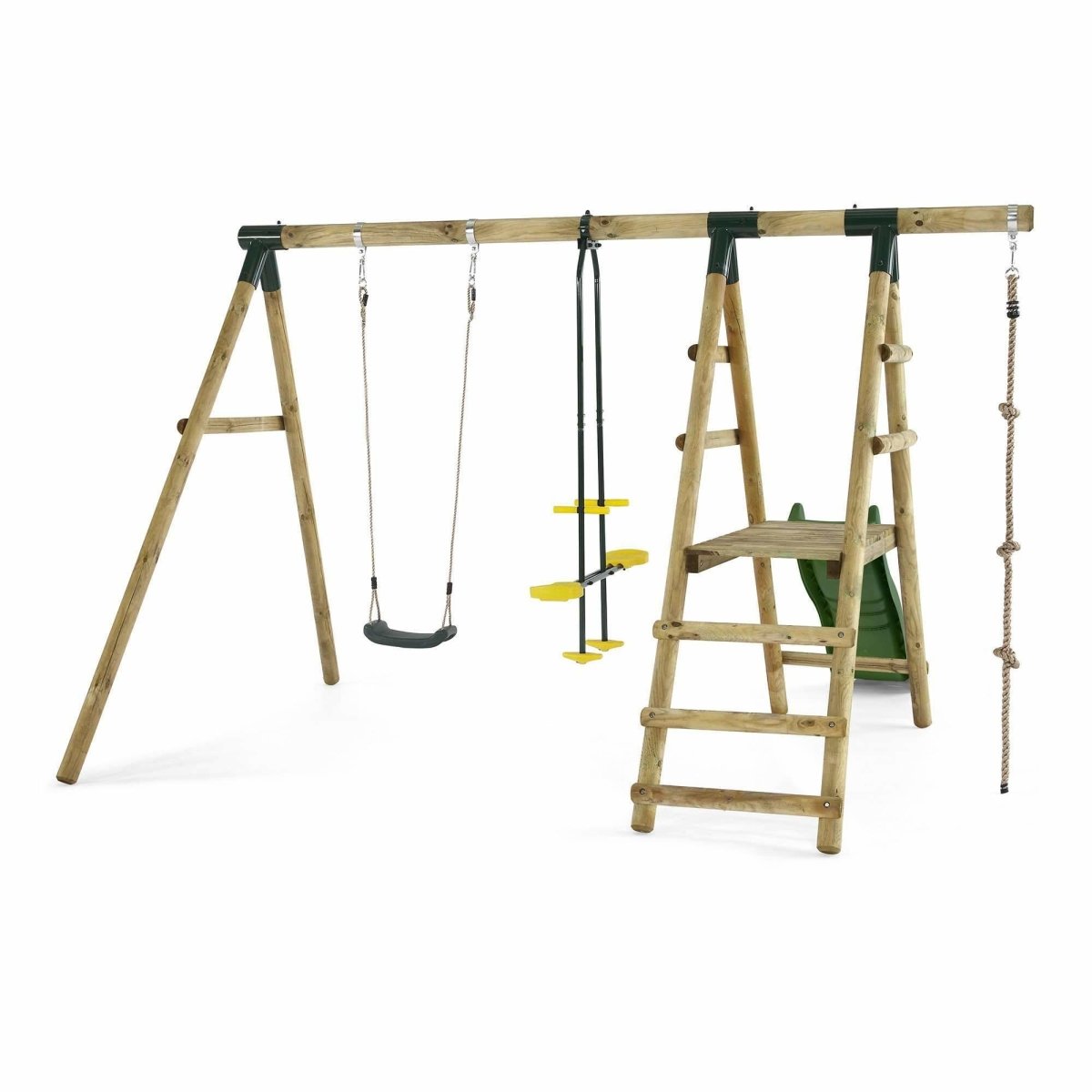 plum wooden swing set