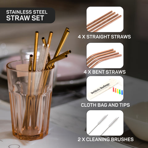 stainless steel straws straw cleaning brush drinking reusable silicone metal final collapsible smoothie with case british bodega