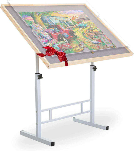 Lavievert Adjustable Wooden Puzzle Board Easel, Portable Tilting Puzzle Table with Non-Slip Flannelette Work Surface for Puzzles Up to 1,500 Pieces