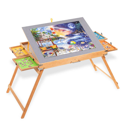 Portable Jigsaw Puzzle Table - 1500 Pcs Puzzle Easel with Stand and Cover,  Non-Slip Felt Puzzle Tables for Adults