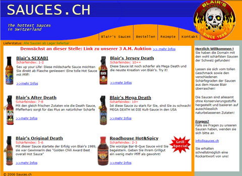 Sauces.ch - 2006 - unser erster Hot Saucen Shop