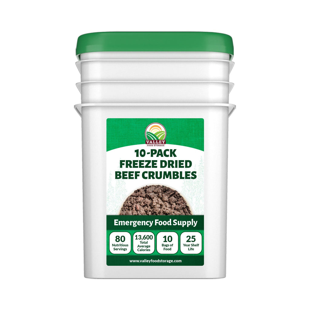 Freeze Dried Beef Crumbles &verbar; 10 Bags + Bucket