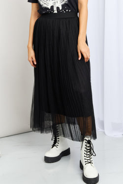 BLACK Full Size Pleated Lined Tulle Skirt