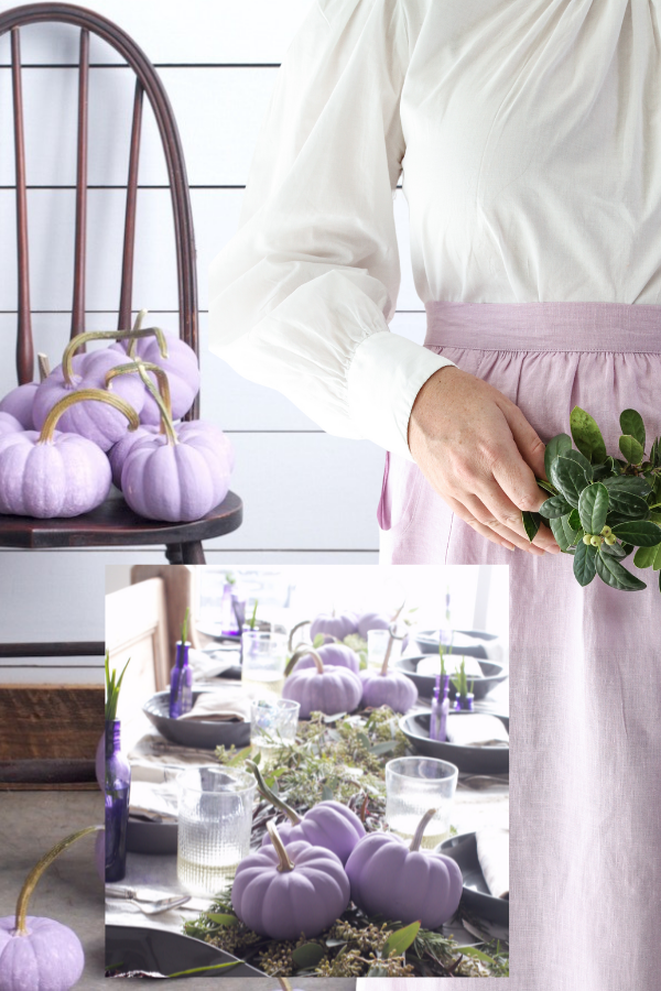 Thanksgiving Table Inspiration, lavender pumpkin, lilac linen apron, libbie summers label, holiday entertaining