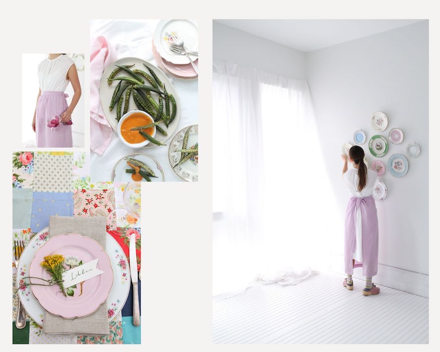 Plate Wall –Design to Dinner Table (lilac linen chamber apron) by Libbie Summers label