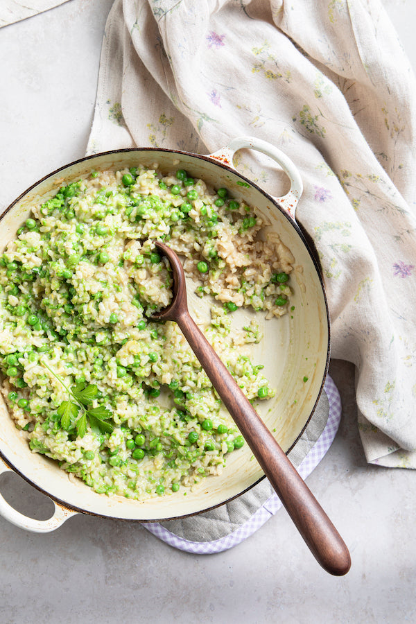 Sweet Pea Risotto by Libbie Summers, Hostess Apron in Herb Linen