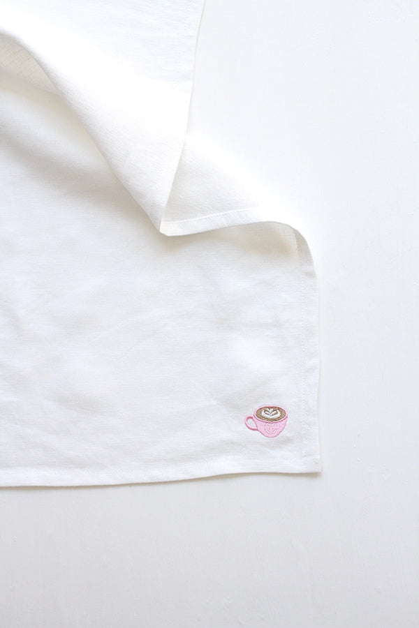 WHITE LINEN KITCHEN TOWEL (PINK CAFE LATTE EMBROIDERY) – LIBBIE SUMMERS