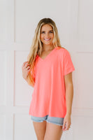 Born To Love Rolled Sleeve Top - Coral