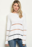 peekaboo mesh detail white sweater