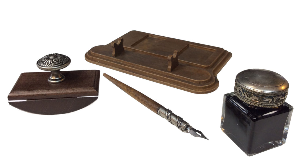 Wood And Pewter Desk Set Scriptum Fine Stationery Oxford