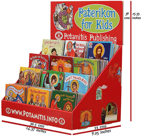 Two Complete Series in One Orthodox Value Package – Paterikon all 117 with a display and "My Synaxarion – A Saint for Every Day!"