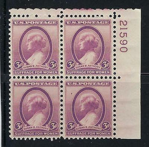 1936 Susan B Anthony Plate Block 4 6c Postage Stamps - Sc# 784 - MNH, OG - CR81