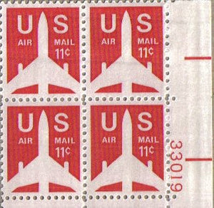 1971 JET SILHOUETTE Plate Block of 4  11c Airmail Postage Stamps - Sc# C78 -  MNH,OG