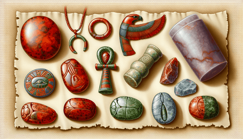 Illustration of Ancient Egyptian jewelry and tools made of jasper