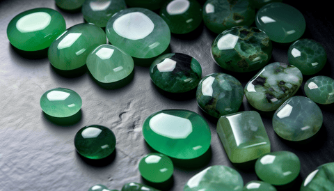 Various shades of green jade gemstones