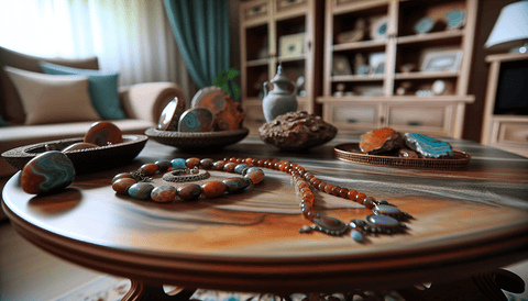 Jasper jewelry and decorative items in a home setting