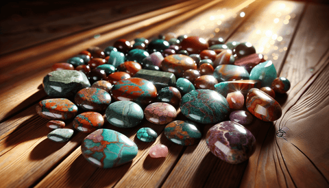 Jasper stones in various colors representing different healing properties
