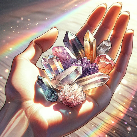 Illustration of various healing crystals for arthritis relief