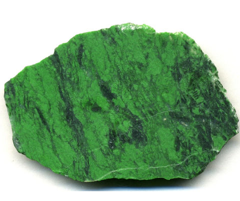 A piece of maw sit sit gemstone with bright green and dark green patches