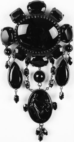 Jet jewelry was popular during the Victorian era as mourning jewelry like this broach