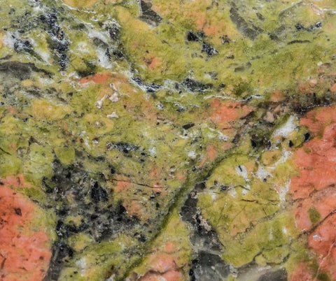 Unakite's olive green and salmon pink colouring