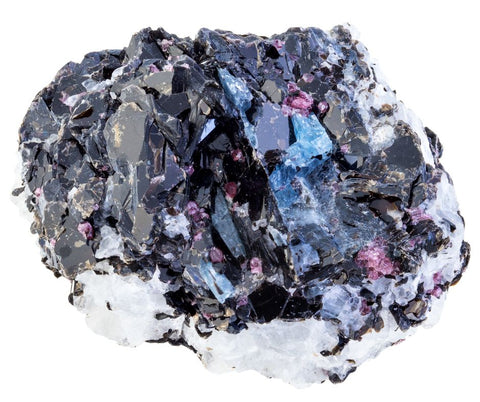 black biotite forms prismatic crystals