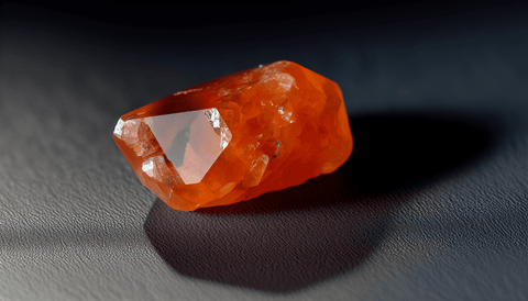 Close-up of a carnelian crystal with warm orange hues