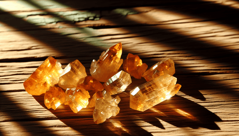 Sunlit citrine crystals radiating warmth and positivity