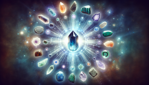 Illustration of combining jet crystal with other stones for spiritual growth