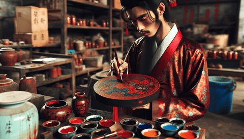 Artisan applying layers of cinnabar-mixed lacquer