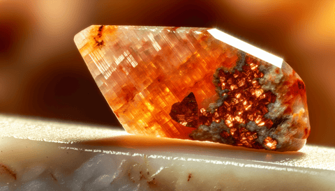 A radiant piece of sunstone with copper inclusions