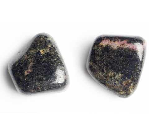 dark grey rhodonite with pink