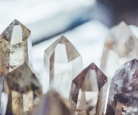 clear and smoky quartz crystals