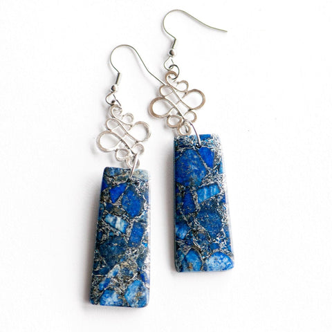 Handmade jewelry - Lapis and Pyrite Impression earrings