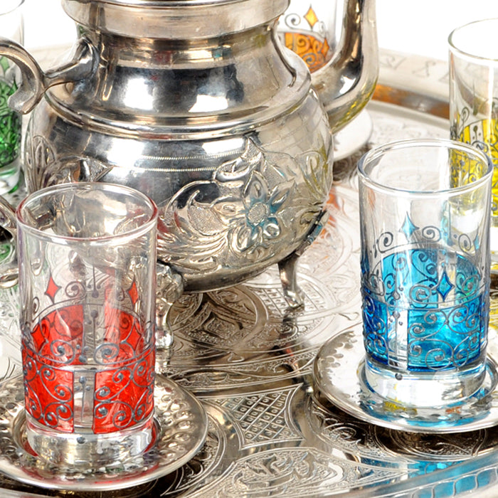 Moroccan Hand Painted Tea Glasses Eton Blue Design