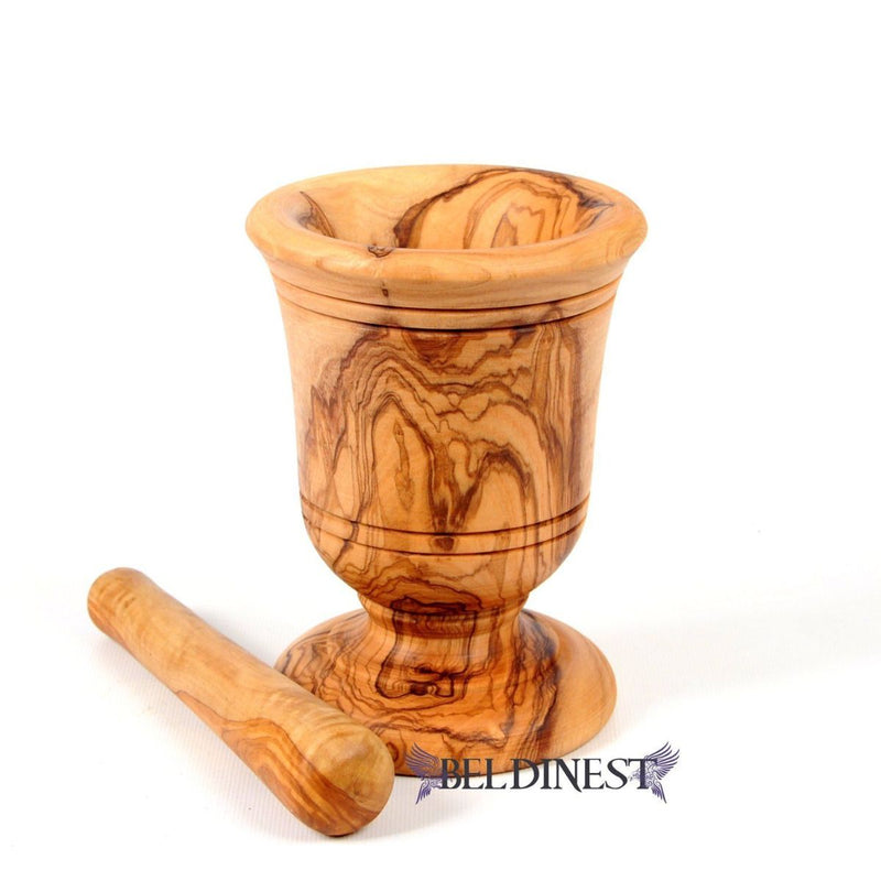 Wooden Pestle and Mortar Made from Olive Wood- Classic Style