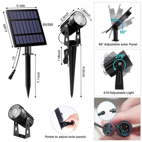 5 in 1 Solar Landscape Spotlights Size