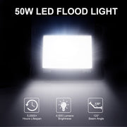 50W LED Flood Light has 50000+ hours lifespan, 4500LM brightness, 120° beam angle