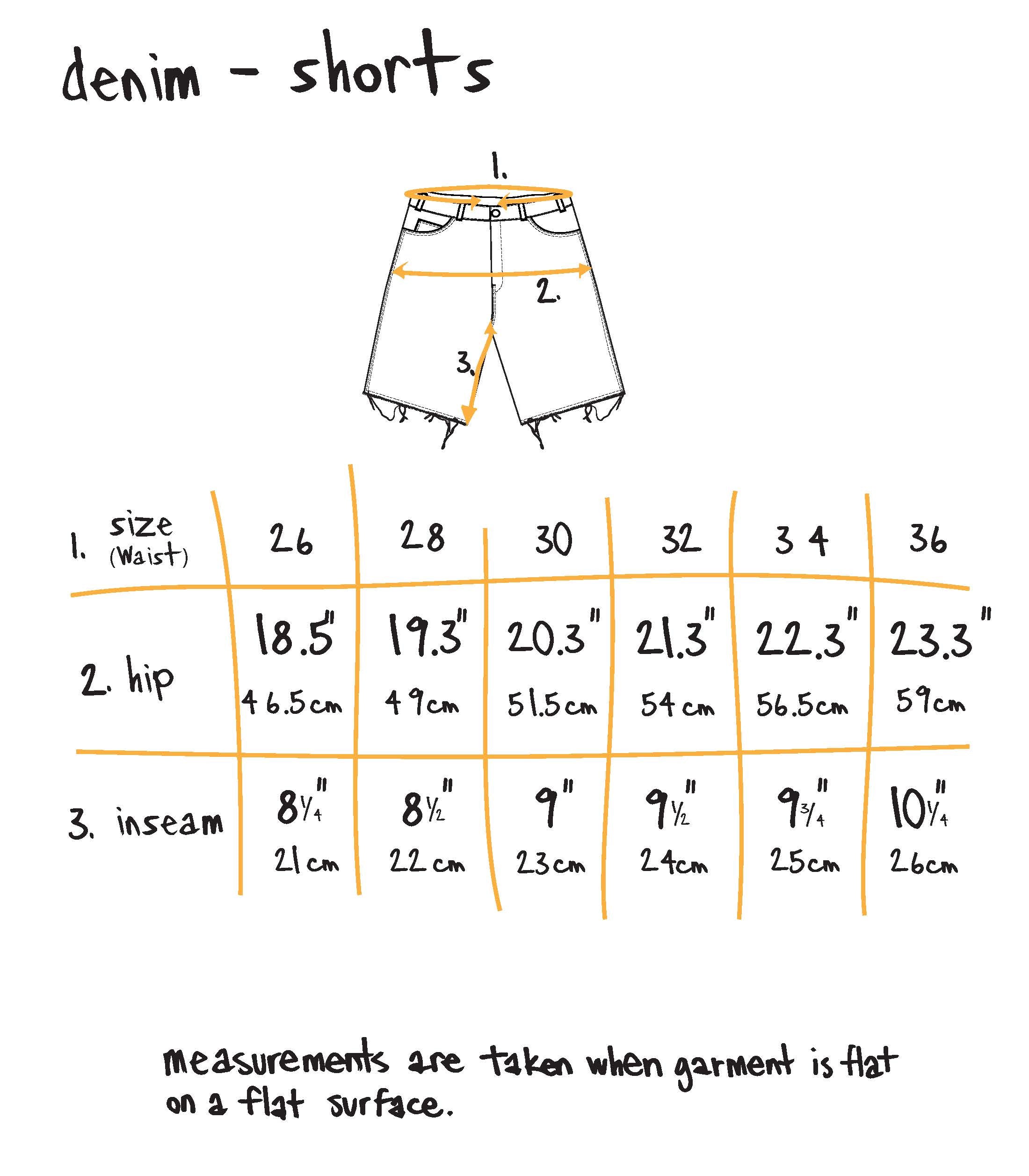 theo patch denim shorts - vintage bleach wash Size Guide