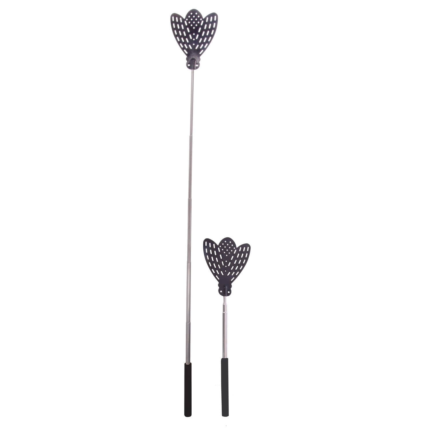 An extended Telescopic Fly Swatter and a non-extended swat side-by-side