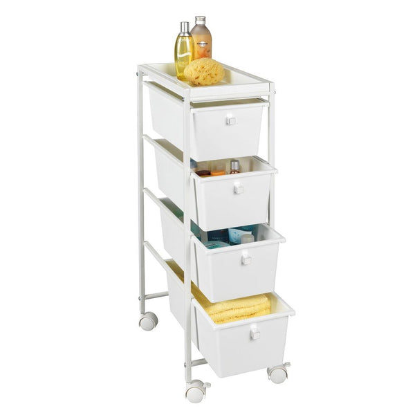 A slim storage trolley is a great way to make extra bathroom storage space if your under sink cupboards are full.