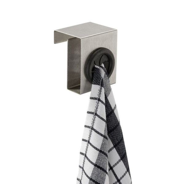 If you don't have any dedicated hand towel storage in your bathroom, this push-fit towel holder will simply fit over your cabinet door to keep hand towels off the vanity or floor!