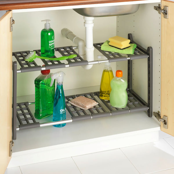 Using an adjustable under the sink shelf is a great way to maximise your bathroom storage.