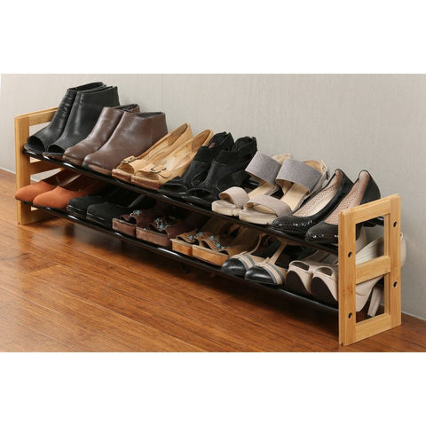 2 Tier Expandable Bamboo Shoe Rack Black - WARDROBE - Shoe Storage - Soko and Co