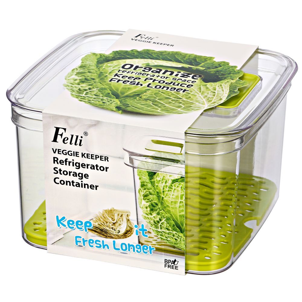 FELLI VEGGIE KEEPER REFRIGERATOR STORAGE CONTAINER FRESH LONGER NEW  AUTHENTIC