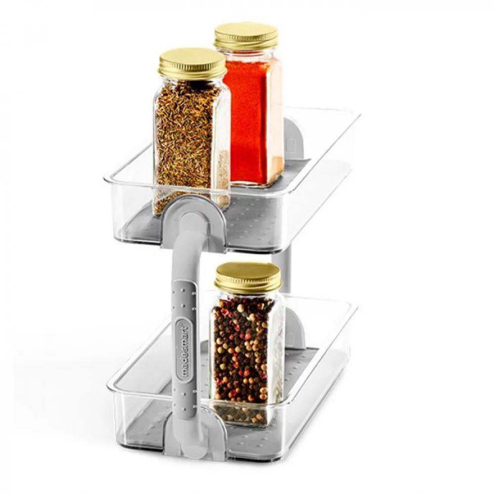 iDesign Crisp Plastic Stadium Spice Rack, 3-Tier Organizer, Clear