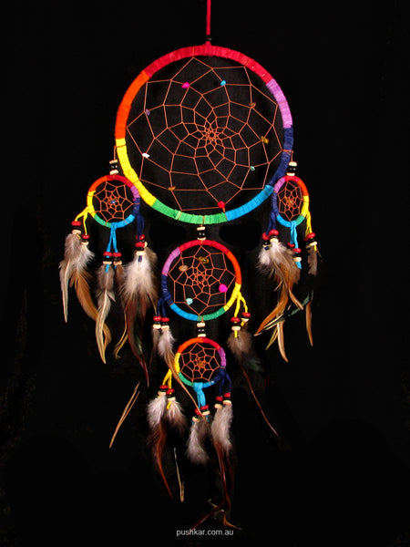 Pushkar. Round (17cm), Rainbow, Dream Catcher - Live a Colourful Life.