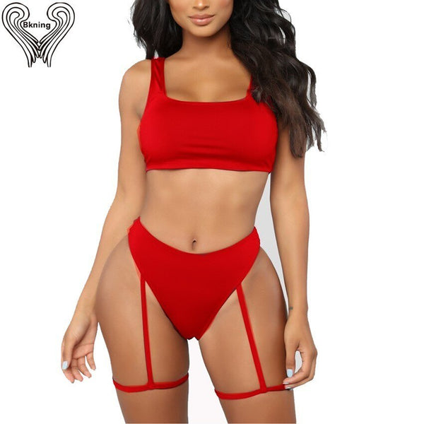 red high waisted swimsuit