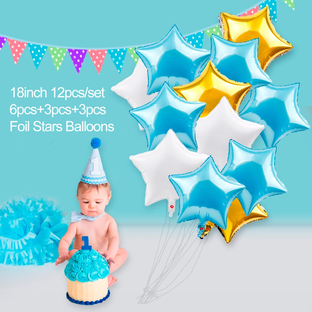 Qifu First Birthday Boy Party Decor Foil Balloons Birthday 1st