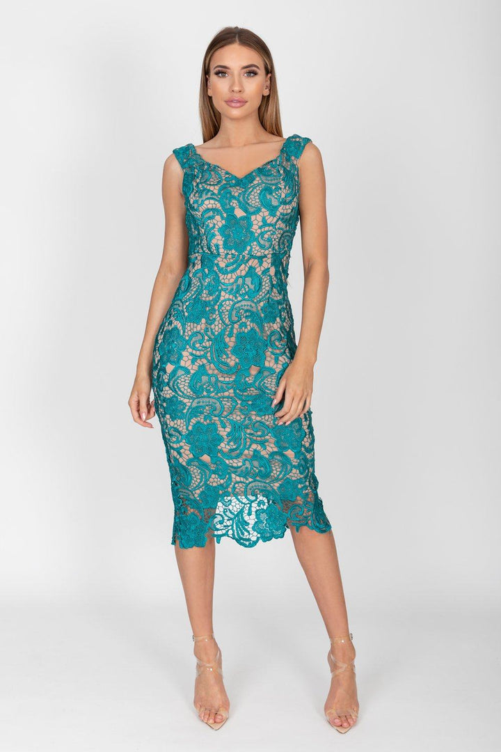 teal lace dress